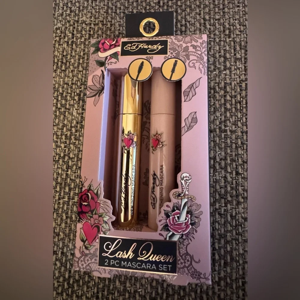 Ed Hardy Pink & Gold Mascara, Lipstick and Lip Liner Gift Set